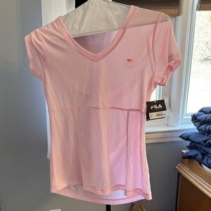 FILA Pink Mesh V-Neck Athletic Top